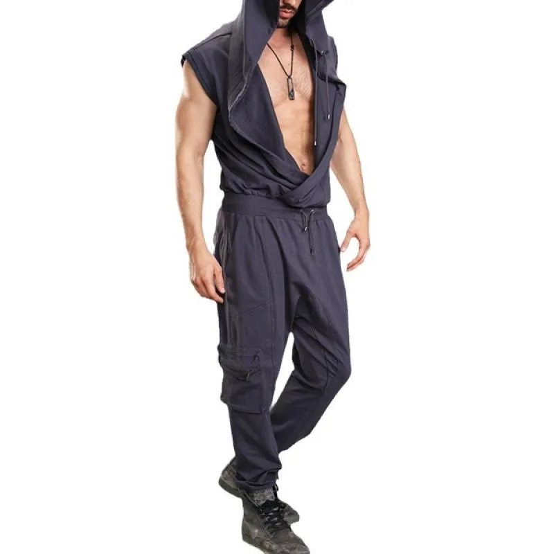 Men's Solid Hooded Sleeveless Tank Top Trousers Casual Set 70620988Z sold by Manly