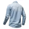 Men's Casual Lapel Long Sleeve Washed Denim Shirt 36975779M sold by Manly