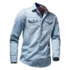 Men's Casual Lapel Long Sleeve Washed Denim Shirt 36975779M sold by Manly