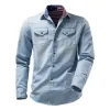 Men's Casual Lapel Long Sleeve Washed Denim Shirt 36975779M sold by Manly
