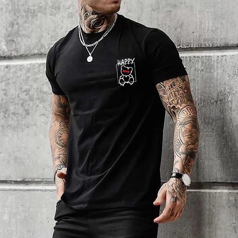 Men's Fashion Happy Bear Print Round Neck Short Sleeve T-shirt 39929650Z sold by Manly product image thumbnail 2