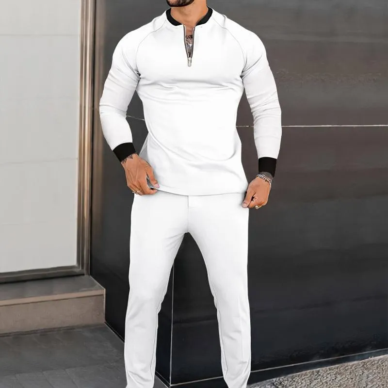 Men's Zipper Round Collar Long Sleeve T-shirt Trousers Sports Set 85874407Z sold by Manly product image thumbnail 2