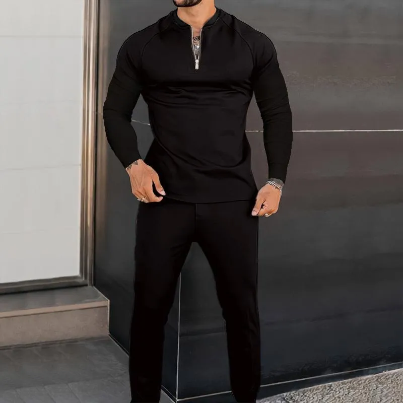 Men's Zipper Round Collar Long Sleeve T-shirt Trousers Sports Set 85874407Z sold by Manly product image thumbnail 4