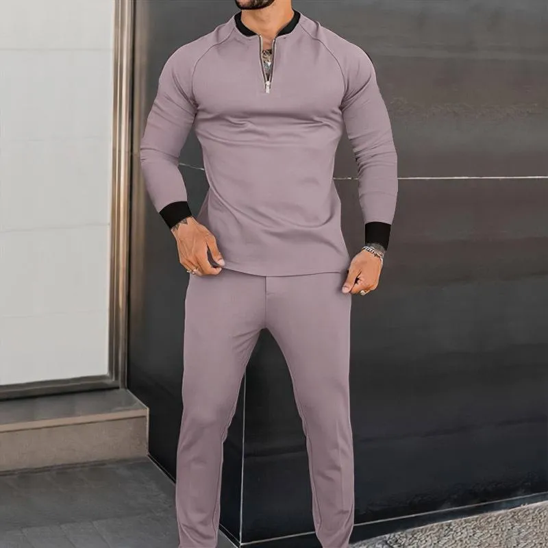 Men's Zipper Round Collar Long Sleeve T-shirt Trousers Sports Set 85874407Z sold by Manly product image thumbnail 3