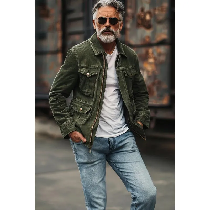 Men's Corduroy Multi-Pocket Lapel Cargo Jacket 59595883Y sold by Manly product image thumbnail 4