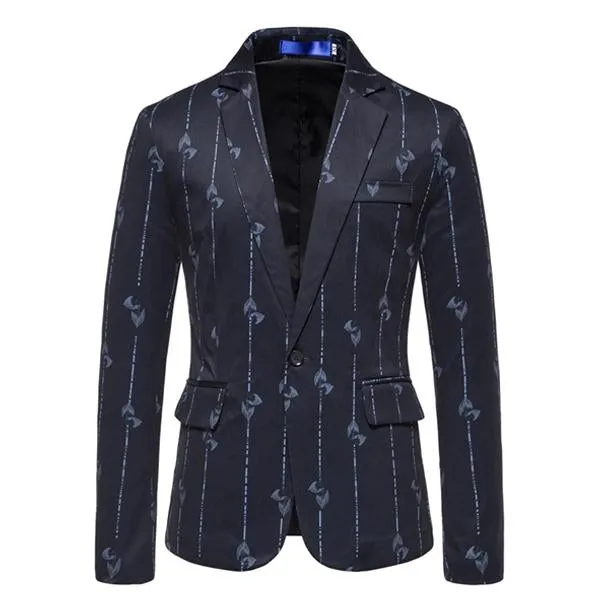 Men's One Button Leaf Stripe Print Casual Blazer 84301196M sold by Manly