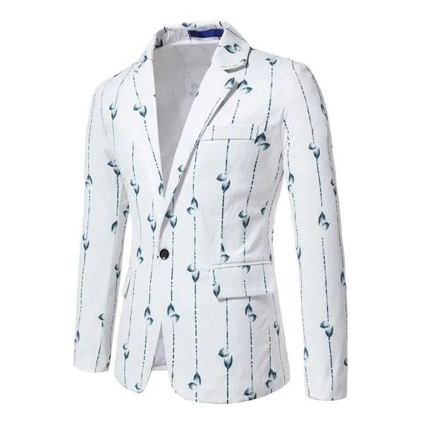 Men's One Button Leaf Stripe Print Casual Blazer 84301196M sold by Manly product image thumbnail 5