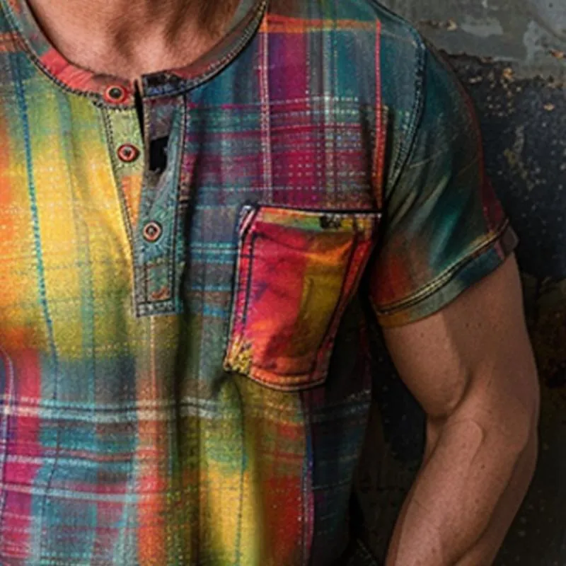 Men's Rainbow Print Button Round Neck Short Sleeve T-Shirt 31385664X sold by Manly product image thumbnail 3