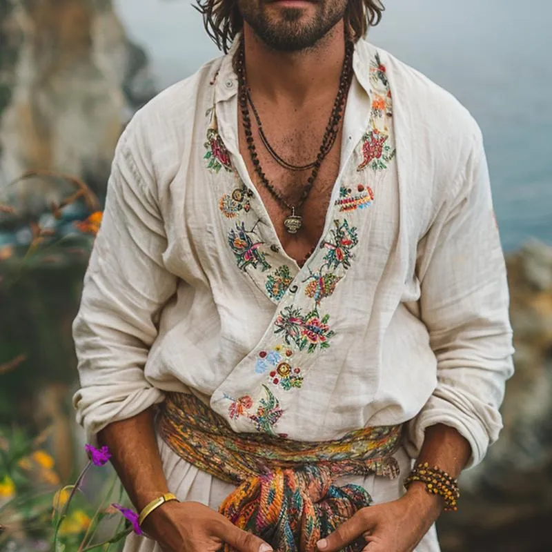 Men's Casual Vintage Embroidered Long Sleeve Shirt 21340241TO sold by Manly product image thumbnail 2