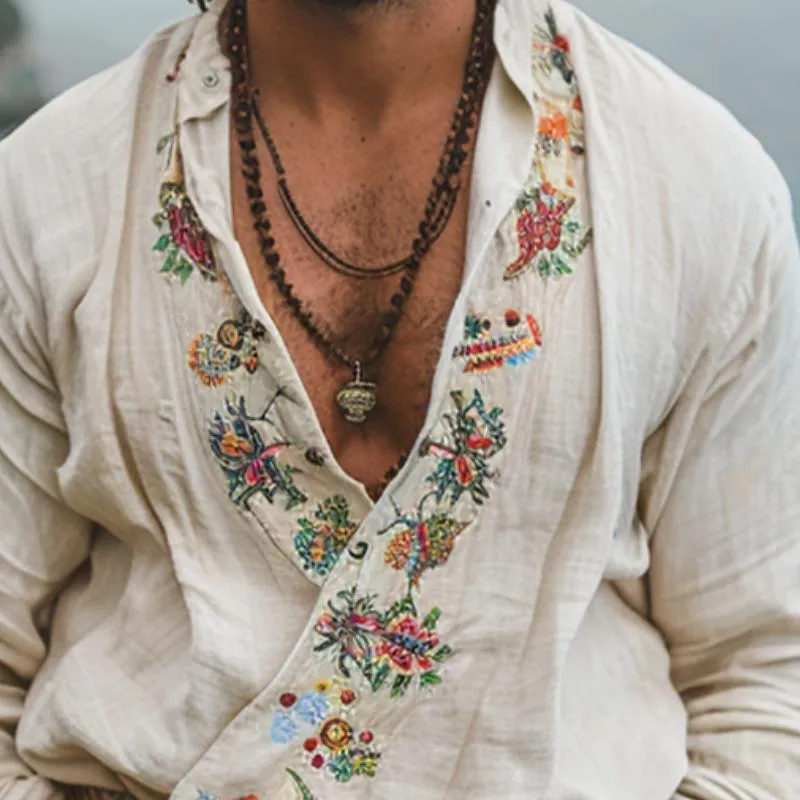 Men's Casual Vintage Embroidered Long Sleeve Shirt 21340241TO sold by Manly product image thumbnail 3