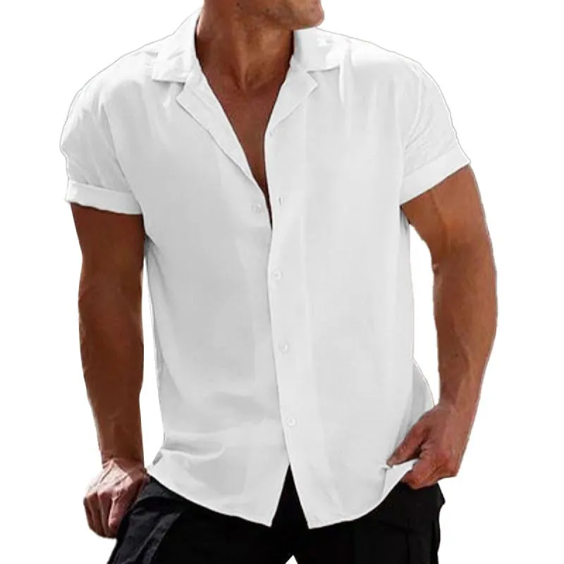 Men's Vintage Casual Solid Color Lapel Short Sleeve Shirt 63820260Y sold by Manly