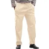 Men's Solid Linen Multi-pocket Elastic Waist Casual Trousers 85031210Z sold by Manly