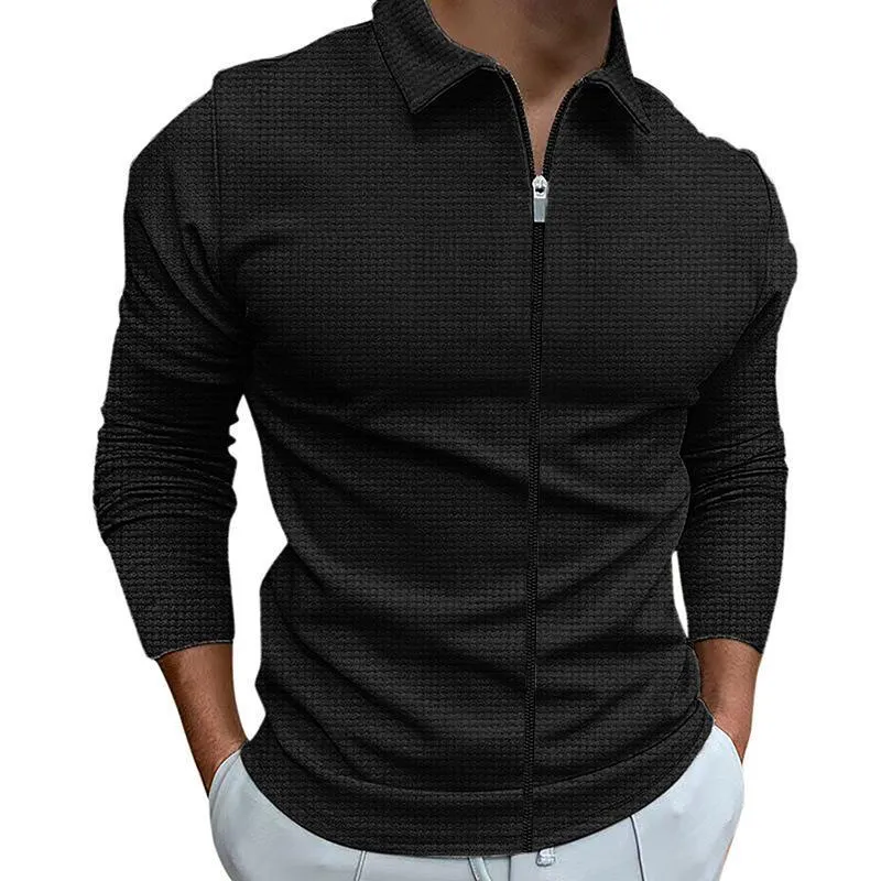 Men's Solid Slim Lapel Zipper Waffle Casual Jacket 60866491Z sold by Manly product image thumbnail 3