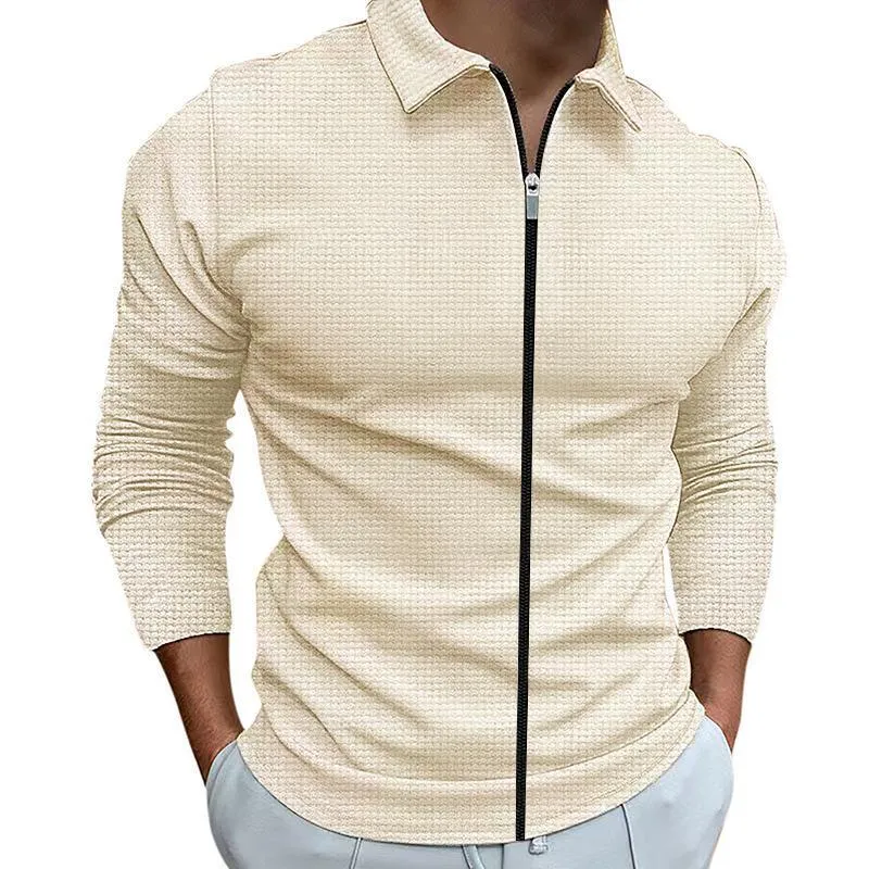 Men's Solid Slim Lapel Zipper Waffle Casual Jacket 60866491Z sold by Manly product image thumbnail 4