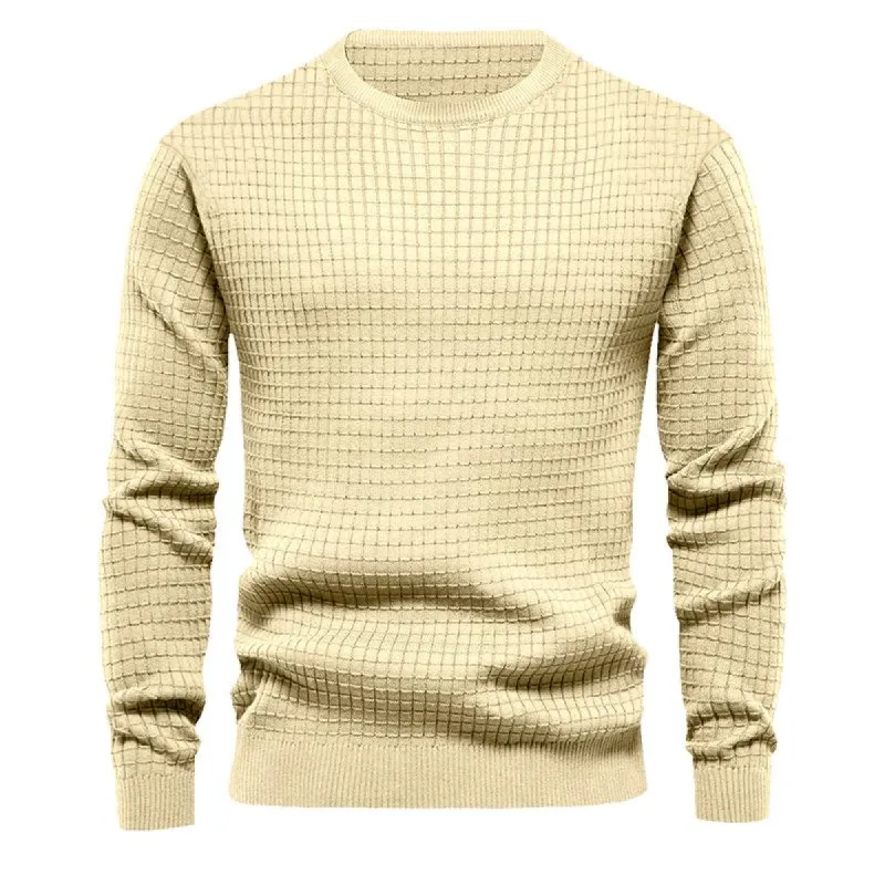 Men's Thin Section Check Loose Round Neck Casual Long Sleeve Knit 18646518X sold by Manly
