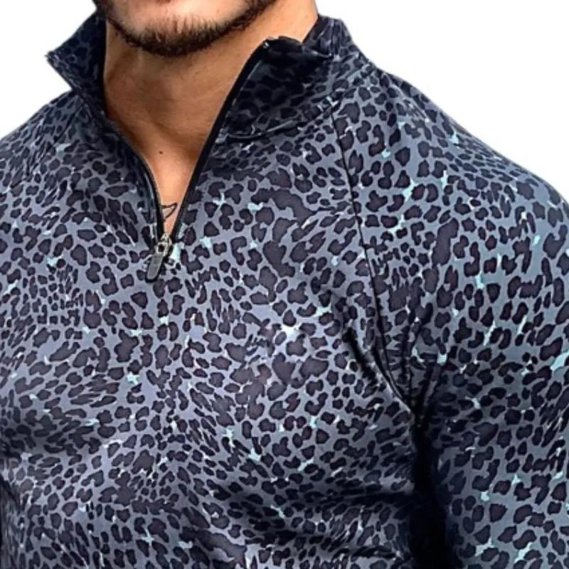 Men's Retro Casual Leopard Print Zipper Long Sleeve T-Shirt 66118769TO sold by Manly product image thumbnail 3