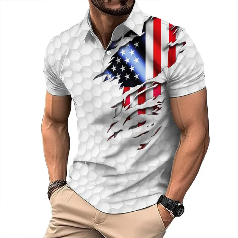 Men's Scratched American Flag Polo Shirt 09629506TO made by Manly