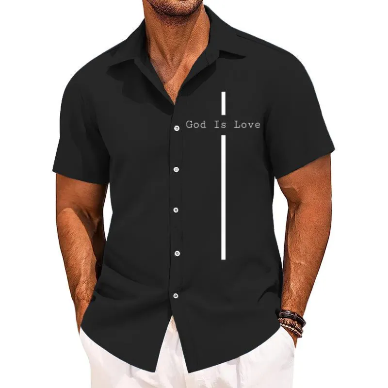 Men's Retro Casual God Is Love Short Sleeve Shirt 88067894TO sold by Manly