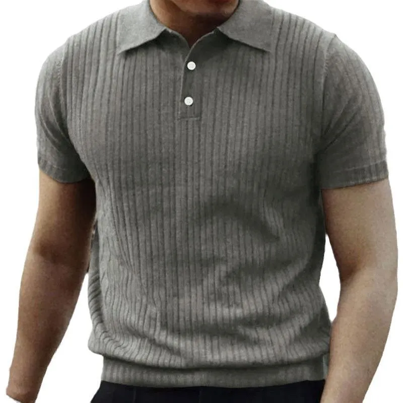Men's Casual Solid Color Striped Lapel Short Sleeve Polo Shirt 31479599M sold by Manly
