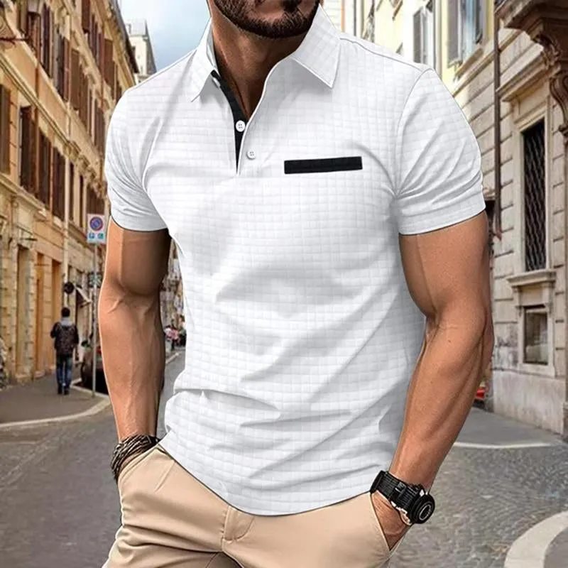 Men's Casual Solid Color Waffle Short Sleeve POLO Shirt 25729090Y sold by Manly product image thumbnail 4