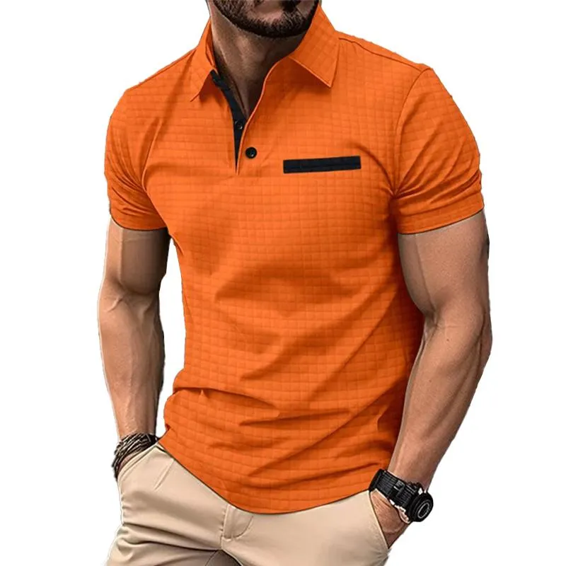Men's Casual Solid Color Waffle Short Sleeve POLO Shirt 25729090Y sold by Manly