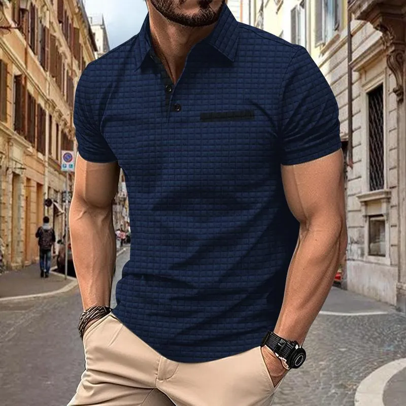 Men's Casual Solid Color Waffle Short Sleeve POLO Shirt 25729090Y sold by Manly product image thumbnail 5