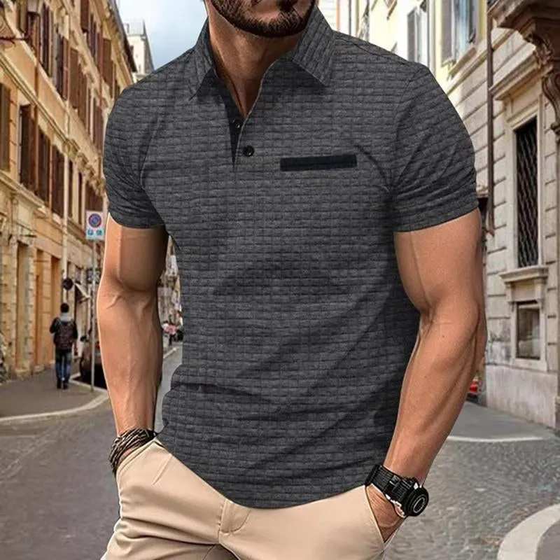 Men's Casual Solid Color Waffle Short Sleeve POLO Shirt 25729090Y sold by Manly product image thumbnail 3