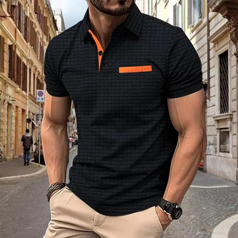 Men's Casual Solid Color Waffle Short Sleeve POLO Shirt 25729090Y sold by Manly product image thumbnail 2