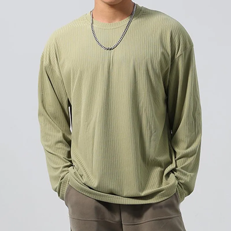 Men's Casual Round Neck Solid Color Loose Long Sleeve T-Shirt 98528431M sold by Manly product image thumbnail 2