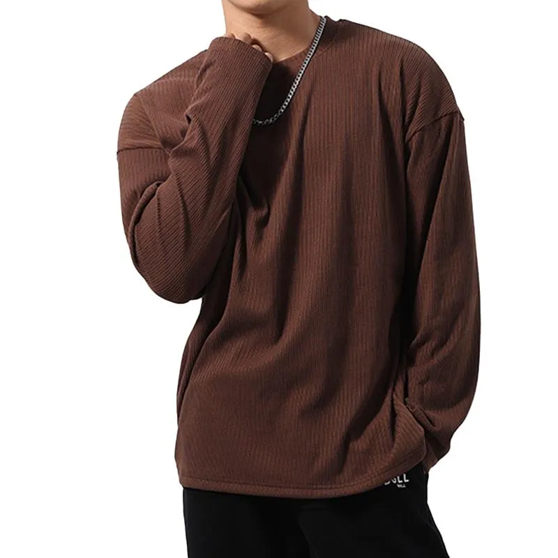 Men's Casual Round Neck Solid Color Loose Long Sleeve T-Shirt 98528431M sold by Manly
