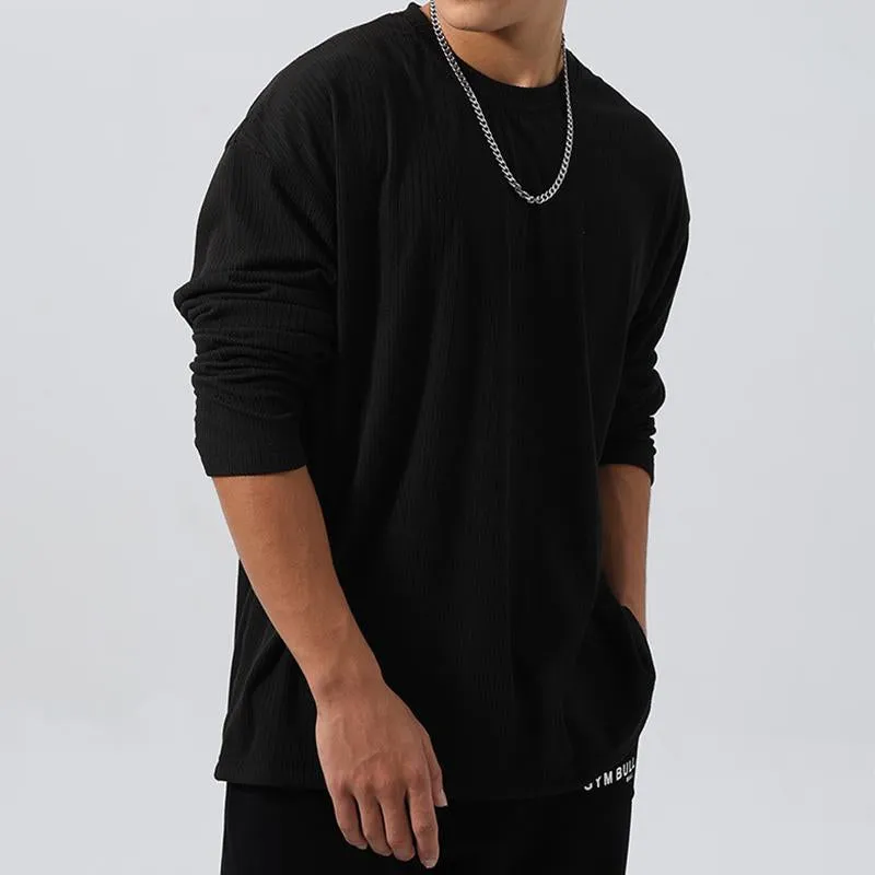 Men's Casual Round Neck Solid Color Loose Long Sleeve T-Shirt 98528431M sold by Manly product image thumbnail 4