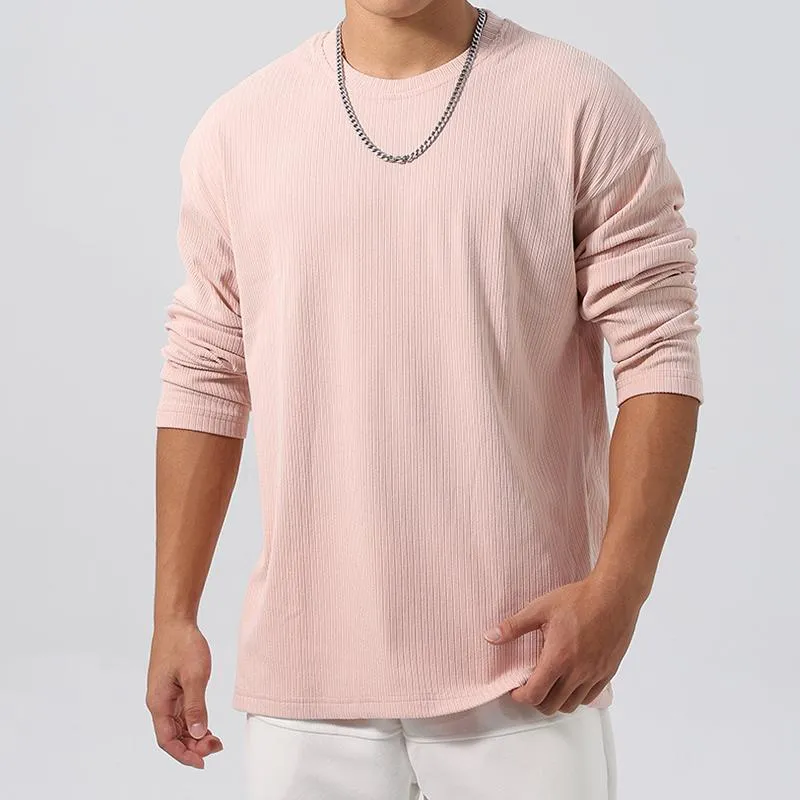 Men's Casual Round Neck Solid Color Loose Long Sleeve T-Shirt 98528431M sold by Manly product image thumbnail 3