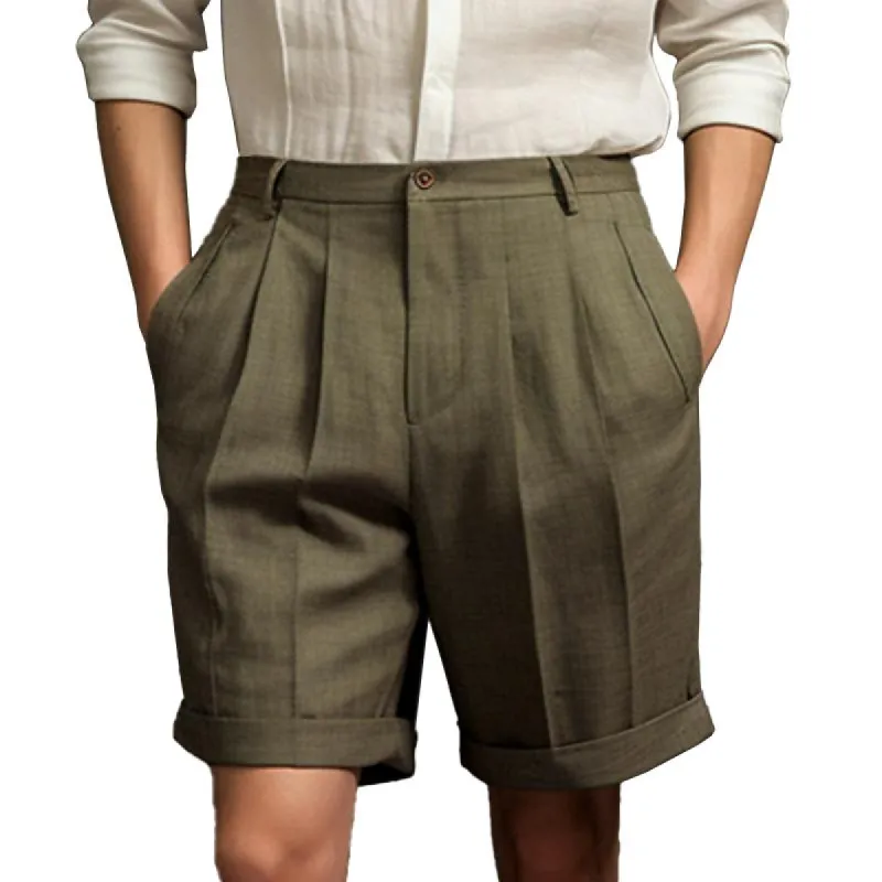 Men's Solid Linen Pleated Straight Casual Shorts 83005811Z sold by Manly