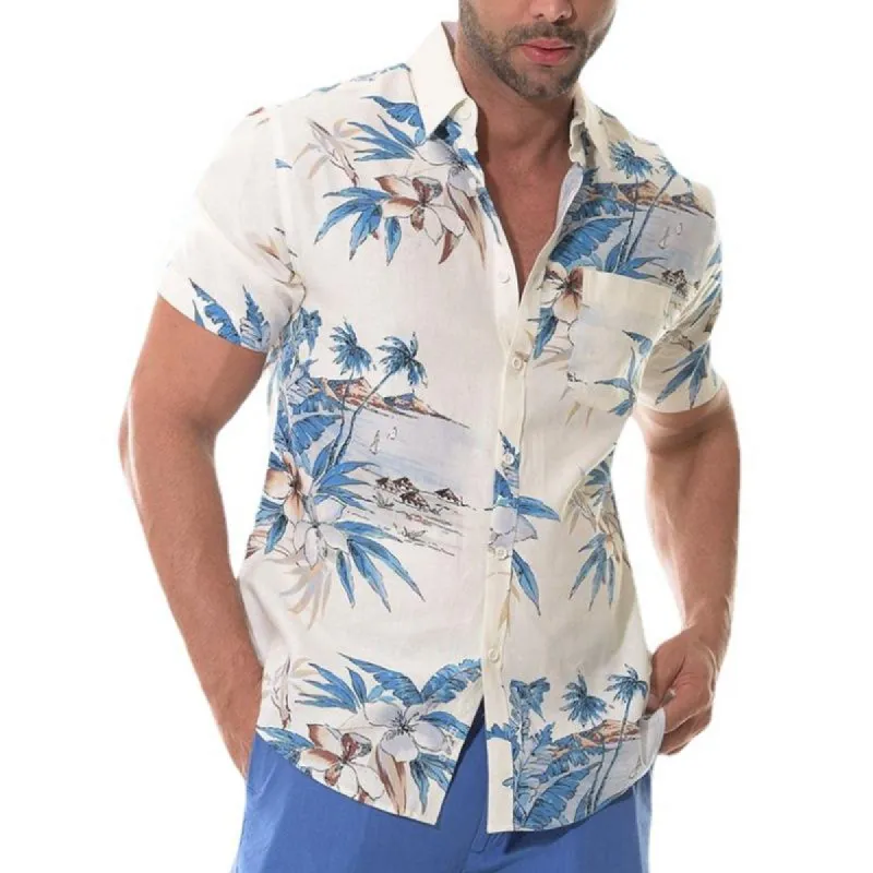 Men's Casual Hawaiian Lapel Beach Shirt 05708908TO sold by Manly