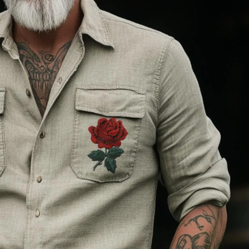 Men's Retro Casual Western Cowboy Embroidered Long Sleeve Shirt 41821327TO sold by Manly product image thumbnail 3