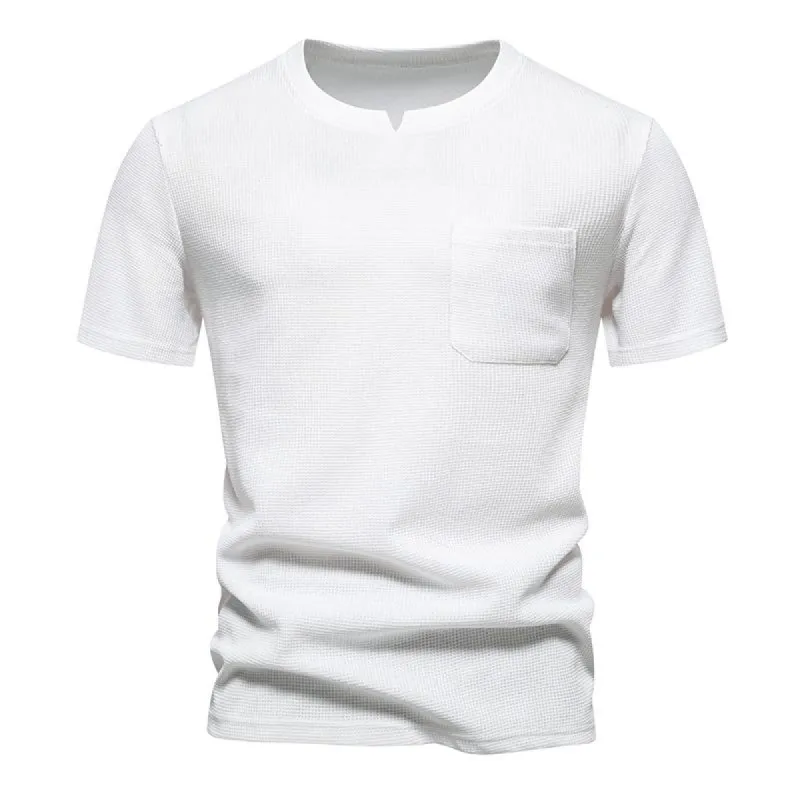Men's Small V-neck Short-sleeved Solid Color Pocket T-shirt 34048774X sold by Manly