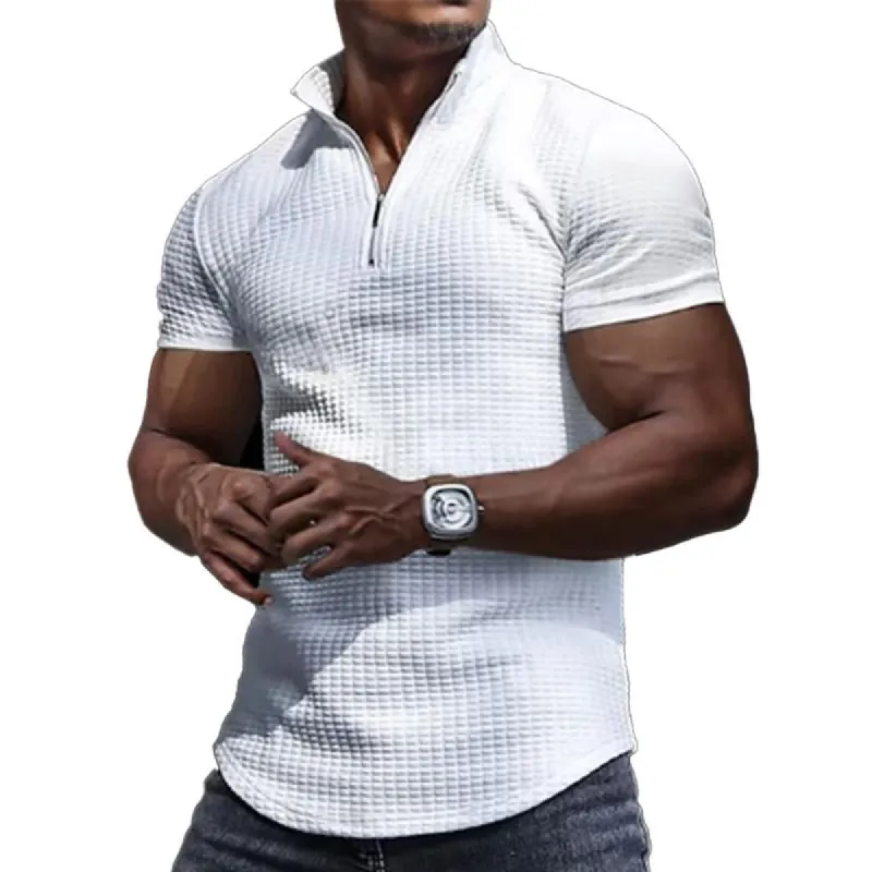 Men's Solid Color Zipper POLO Short Sleeve T-Shirt 20645886X sold by Manly
