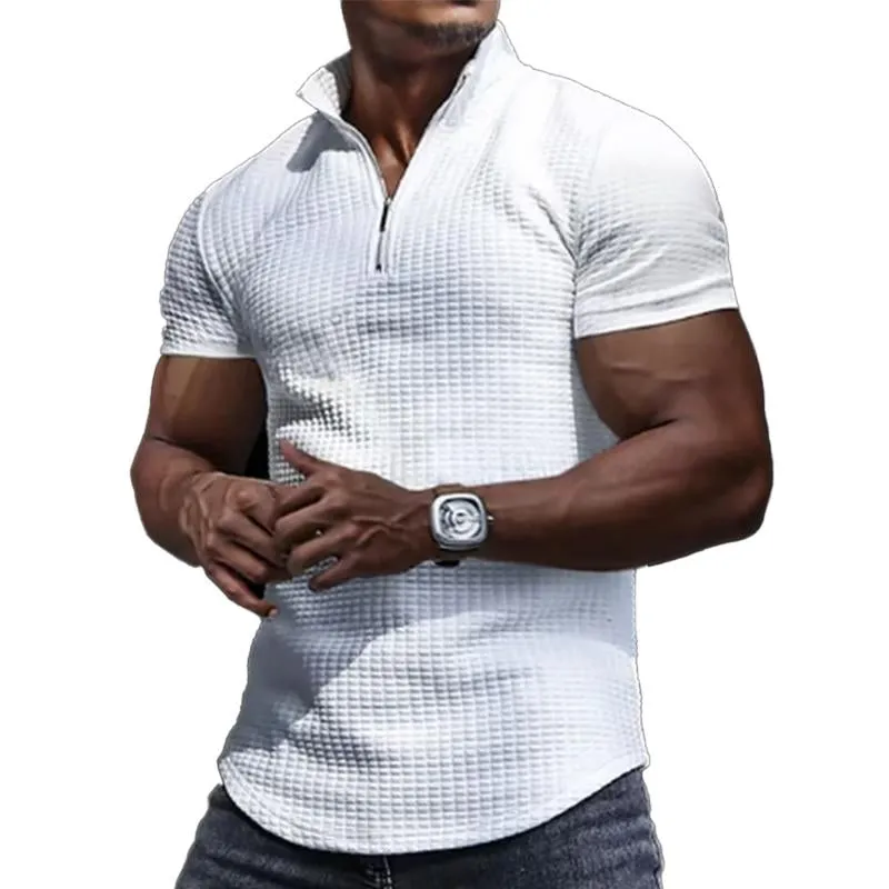 Men's Solid Color Zipper POLO Short Sleeve T-Shirt 20645886X sold by Manly
