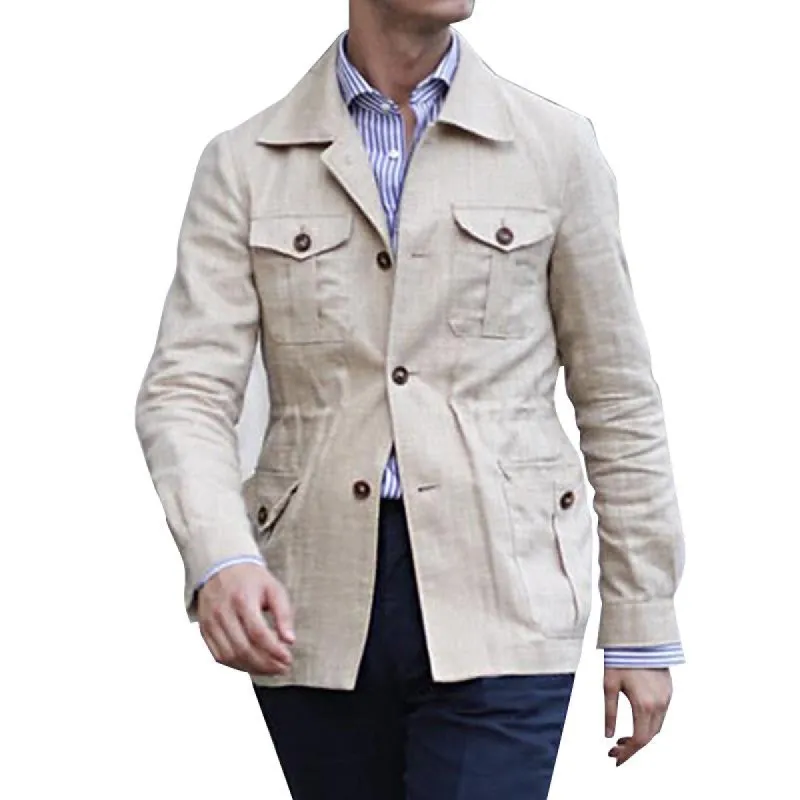 Men's Casual Linen Multi-Pocket Cargo Thin Jacket 32125482Y sold by Manly