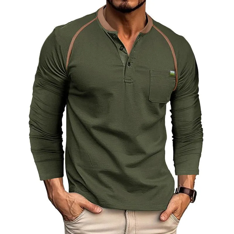 Men's Vintage Colorblock Henley Collar Raglan Long Sleeve T-Shirt 50417518Y sold by Manly