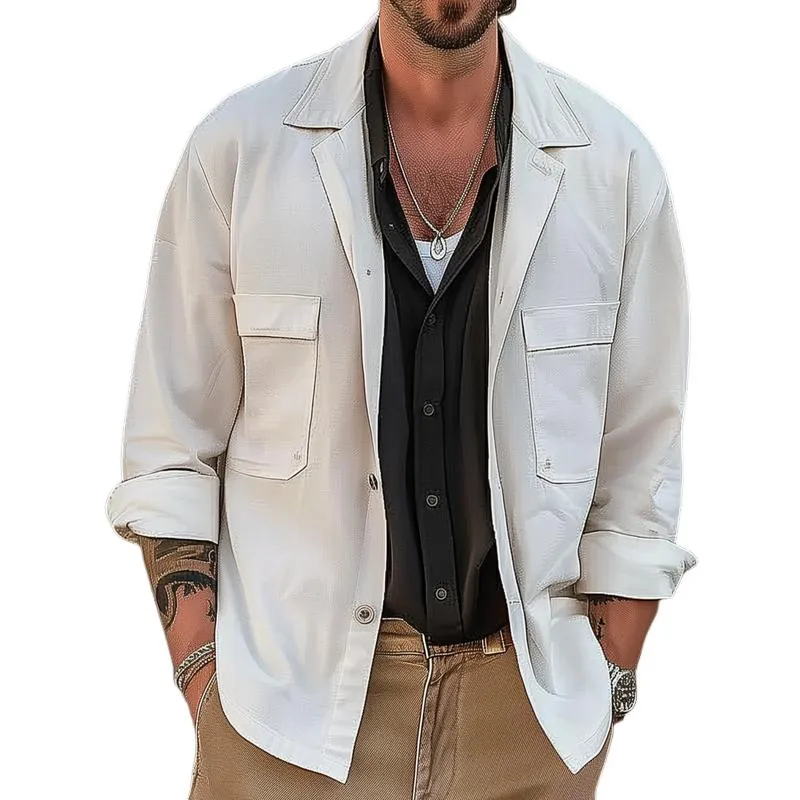 Men's Solid Color Lapel Breast Pocket Single Breasted Shirt Jacket 28559364Z sold by Manly