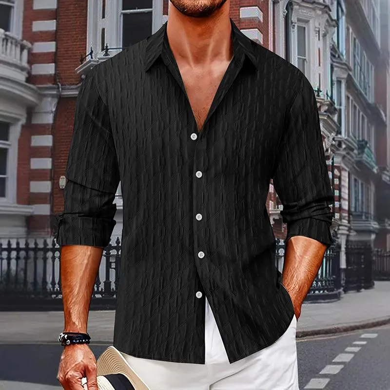 Men's Solid Color Textured Lapel Long Sleeve Shirt 50369915Z sold by Manly product image thumbnail 3