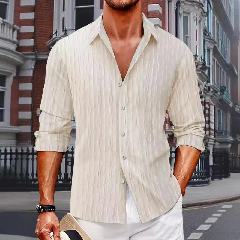 Men's Solid Color Textured Lapel Long Sleeve Shirt 50369915Z sold by Manly product image thumbnail 2