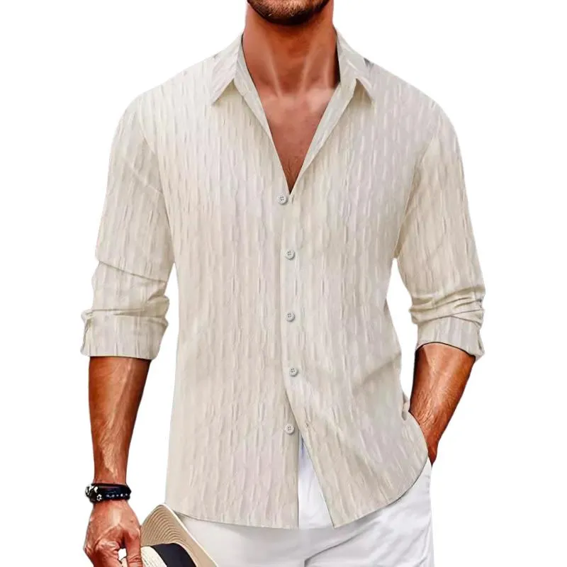 Men's Solid Color Textured Lapel Long Sleeve Shirt 50369915Z sold by Manly