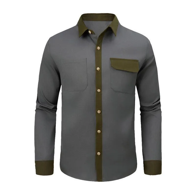 Men's Casual Colorblock Lapel Double Pocket Slim Fit Long Sleeve Shirt 88716368M sold by Manly product image thumbnail 2