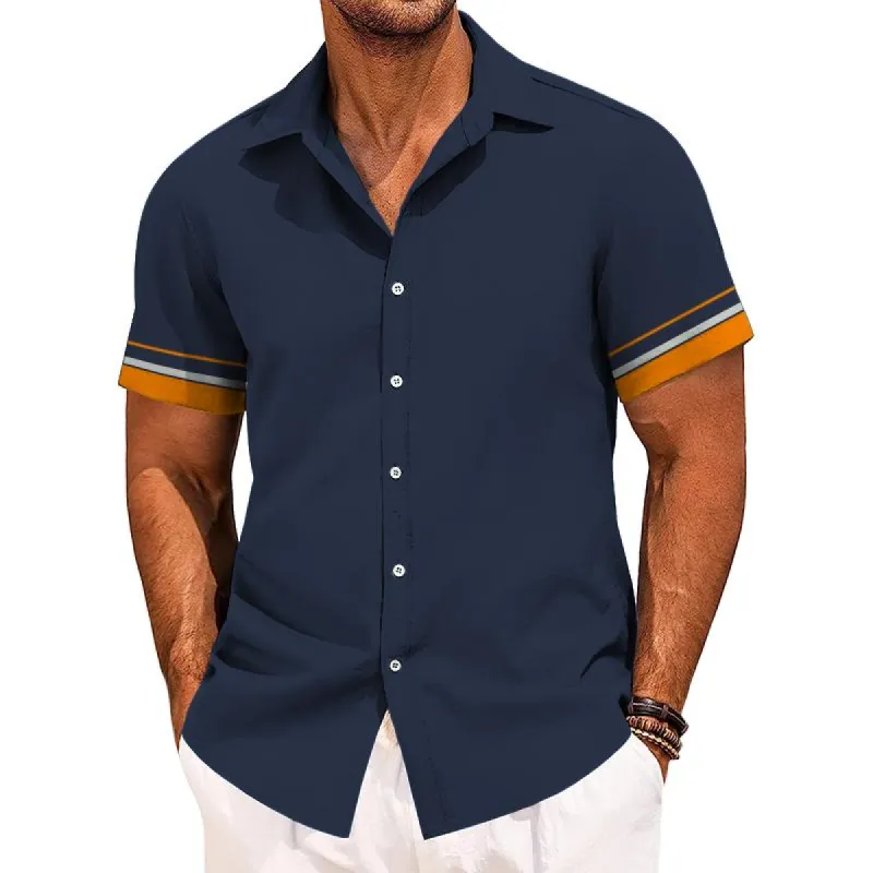 Men's Simple Striped Color Block Lapel Shirt 56083616TO sold by Manly
