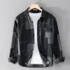 Men's Casual Cotton Contrast Lapel Slim Long Sleeve Denim Shirt 25905998M sold by Manly