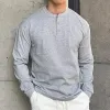 Men's Vintage Casual Solid Color Henley Long Sleeve T-Shirt 56104047TO sold by Manly