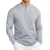 Men's Vintage Casual Solid Color Henley Long Sleeve T-Shirt 56104047TO sold by Manly