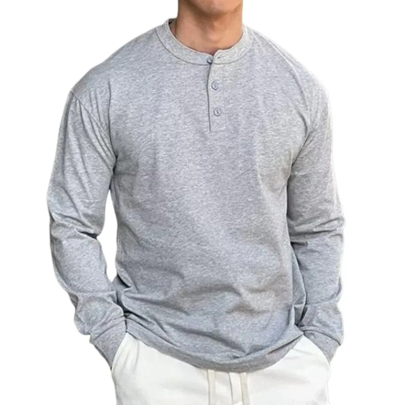 Men's Vintage Casual Solid Color Henley Long Sleeve T-Shirt 56104047TO sold by Manly